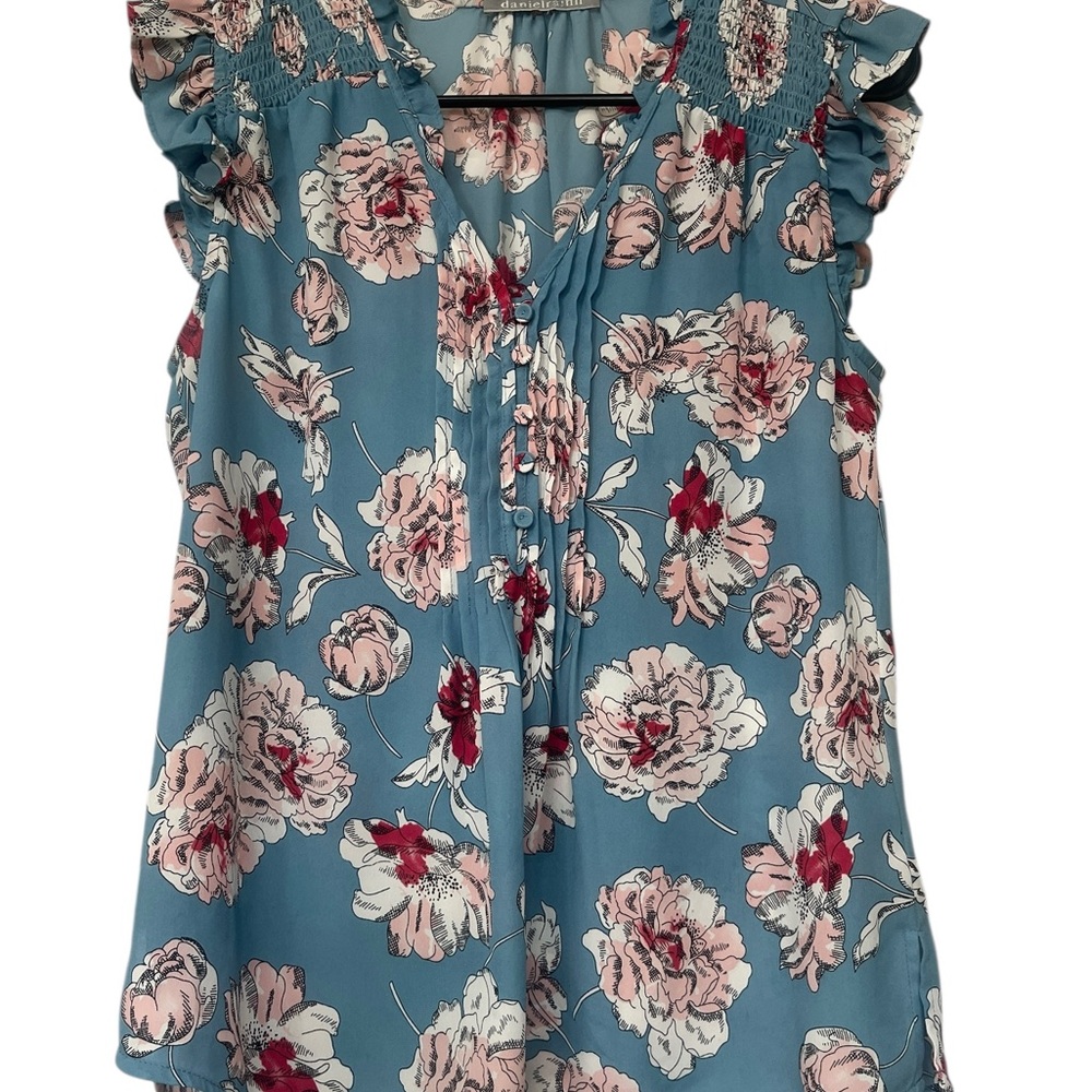 Daniel Rainn Floral Print Blouse Smocked Neckline & Ruffle Sleeves, Small - Picture 13 of 16